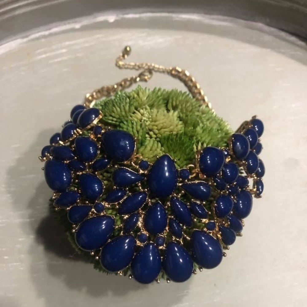 NWOT - Blue and Gold Choker Collar Necklace
